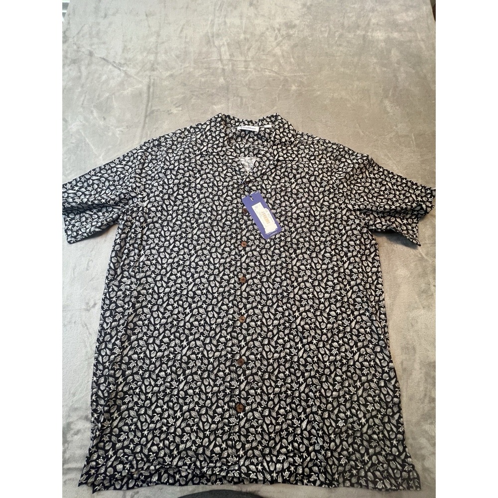 Caribbean‎ Mens Shirt XLT Black White Seashell Print Short Sleeve NWT